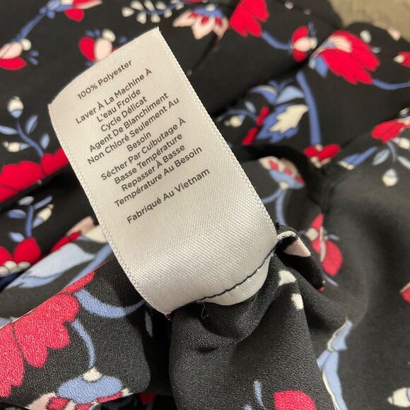 Talbots Top Women’s L Shirt Blouse V Neck Short Sleeve Floral Black Red Work - Picture 5 of 8